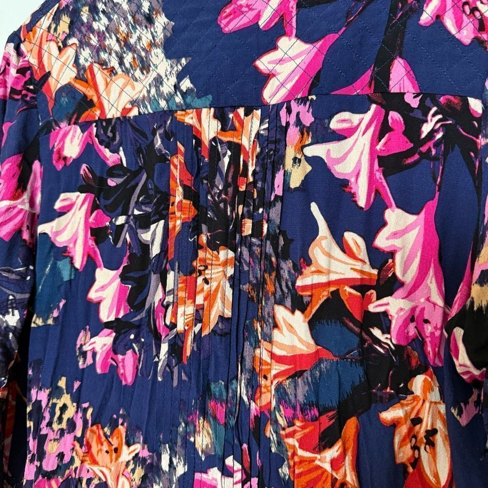 Maeve Tunic Dress Womens Sz L Purple Long Sleeve Pockets Buttons Floral Romantic - Picture 9 of 13